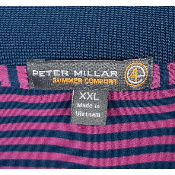 Peter Millar Summer Comfort Golf Polo Mens 2XL Pink Striped Wicking Milwaukee CC - Picture 3 of 11